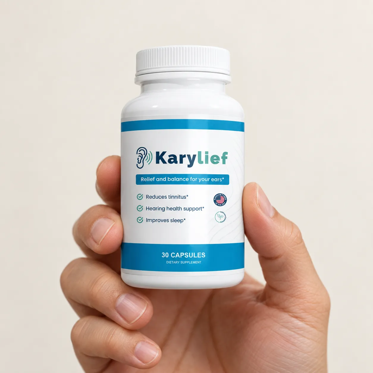 Karylief — the package held in a hand