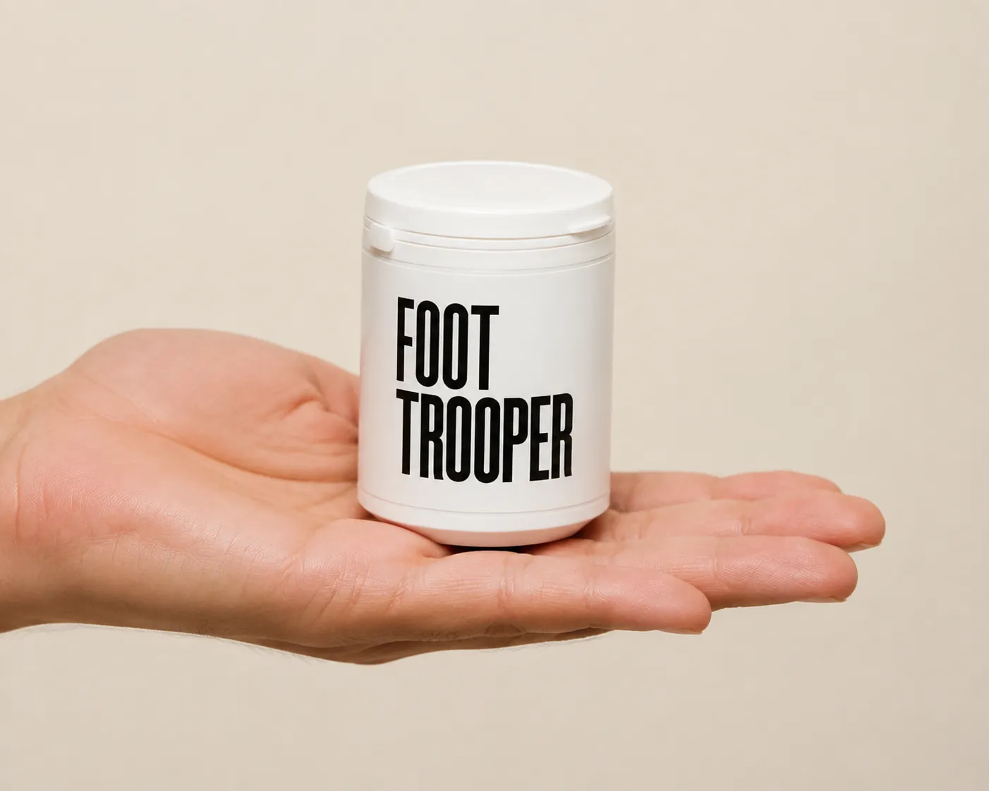 Foot Trooper — the package held in a hand