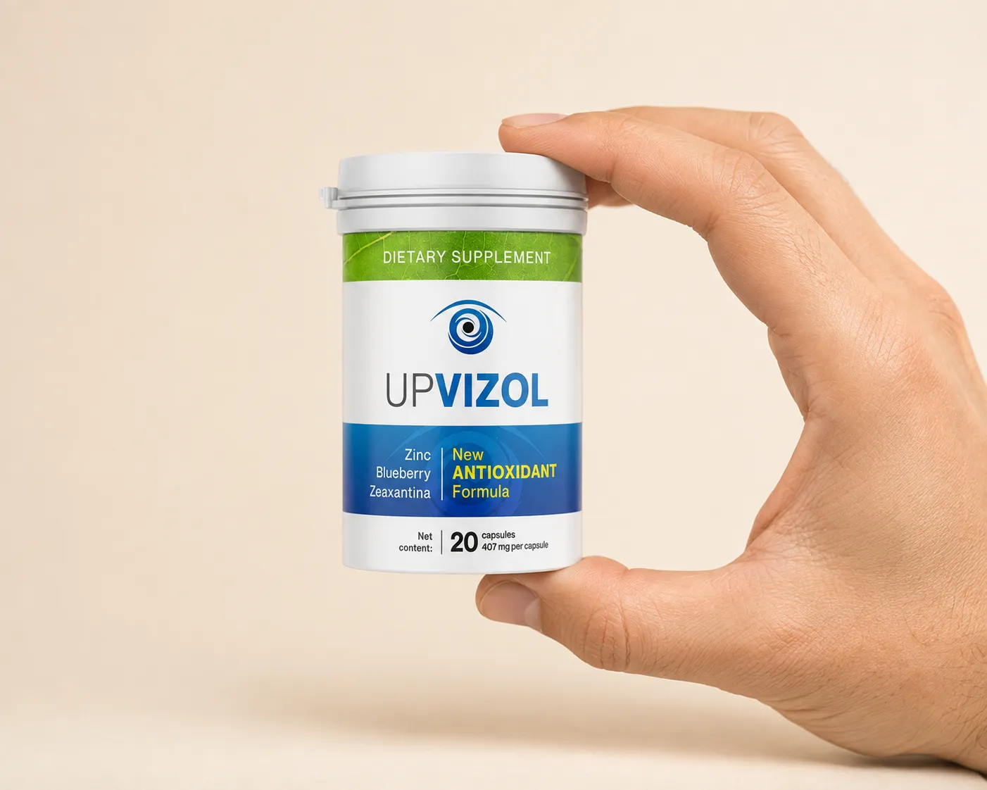 UpVizol — the package held in a hand
