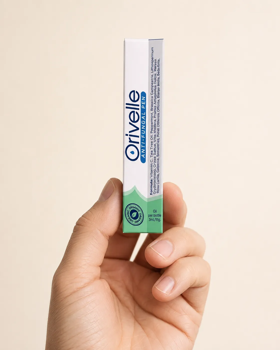 ORIVELLE — the package held in a hand